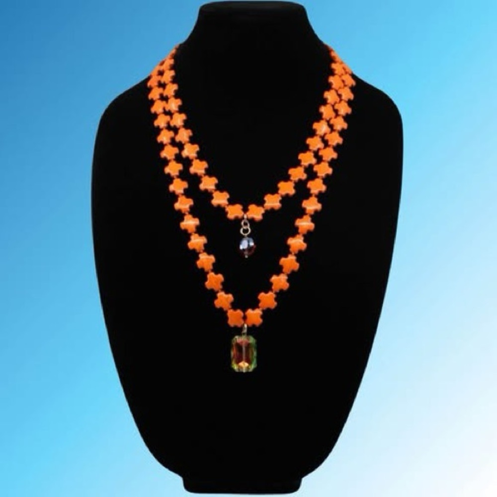 Katia Designs Orange Howlite Beaded Necklace with Crystal Pendants - Picture 8 of 8